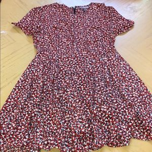 Burnt orange crew neck dress cream & blue accents